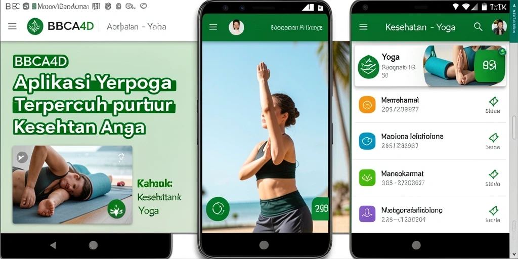 Antarmuka aplikasi BBCA4D dengan berbagai pose Yoga yang mudah diakses.