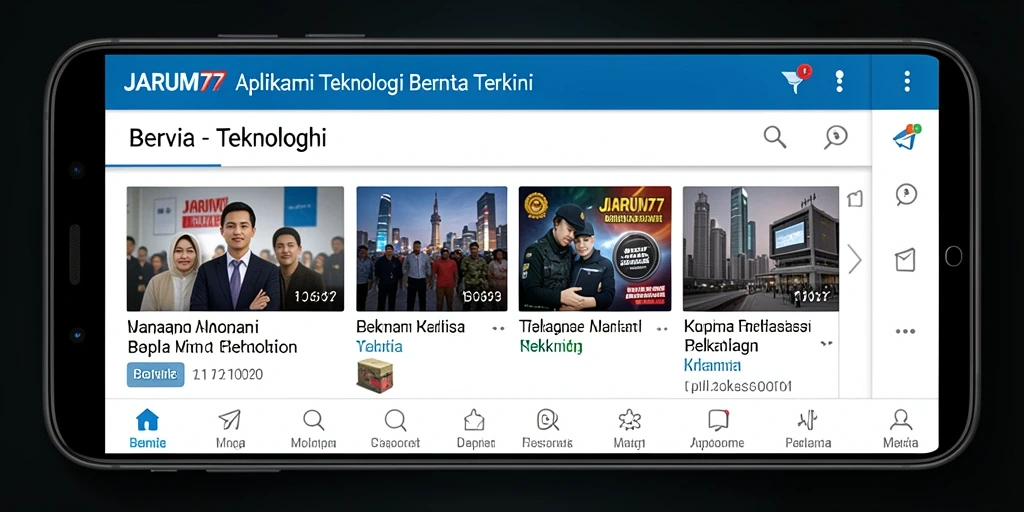 Tampilan aplikasi JARUM77 dengan antarmuka berita terbaru.