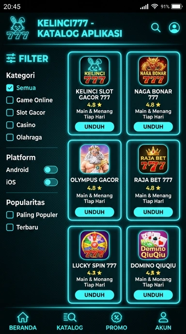 Tampilan katalog aplikasi kelinci777
